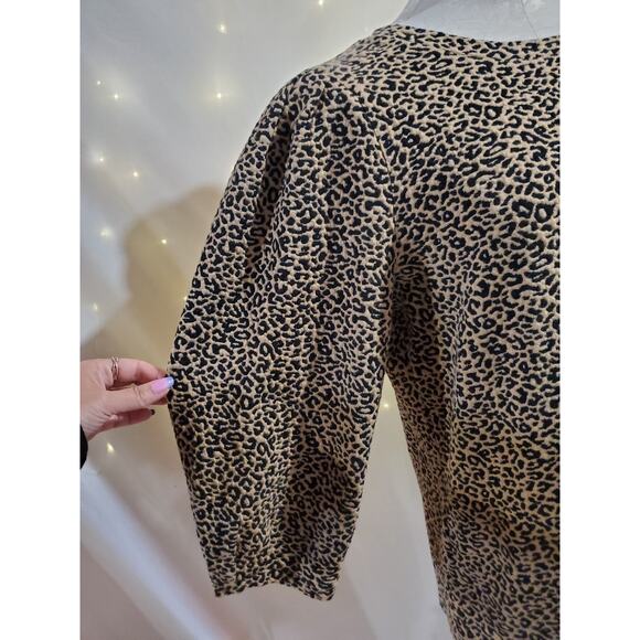 Chicos Womens Leopard Animal Print 1/2 Puff Sleeve Knit Top Size 2 L Office Work - Picture 5 of 11